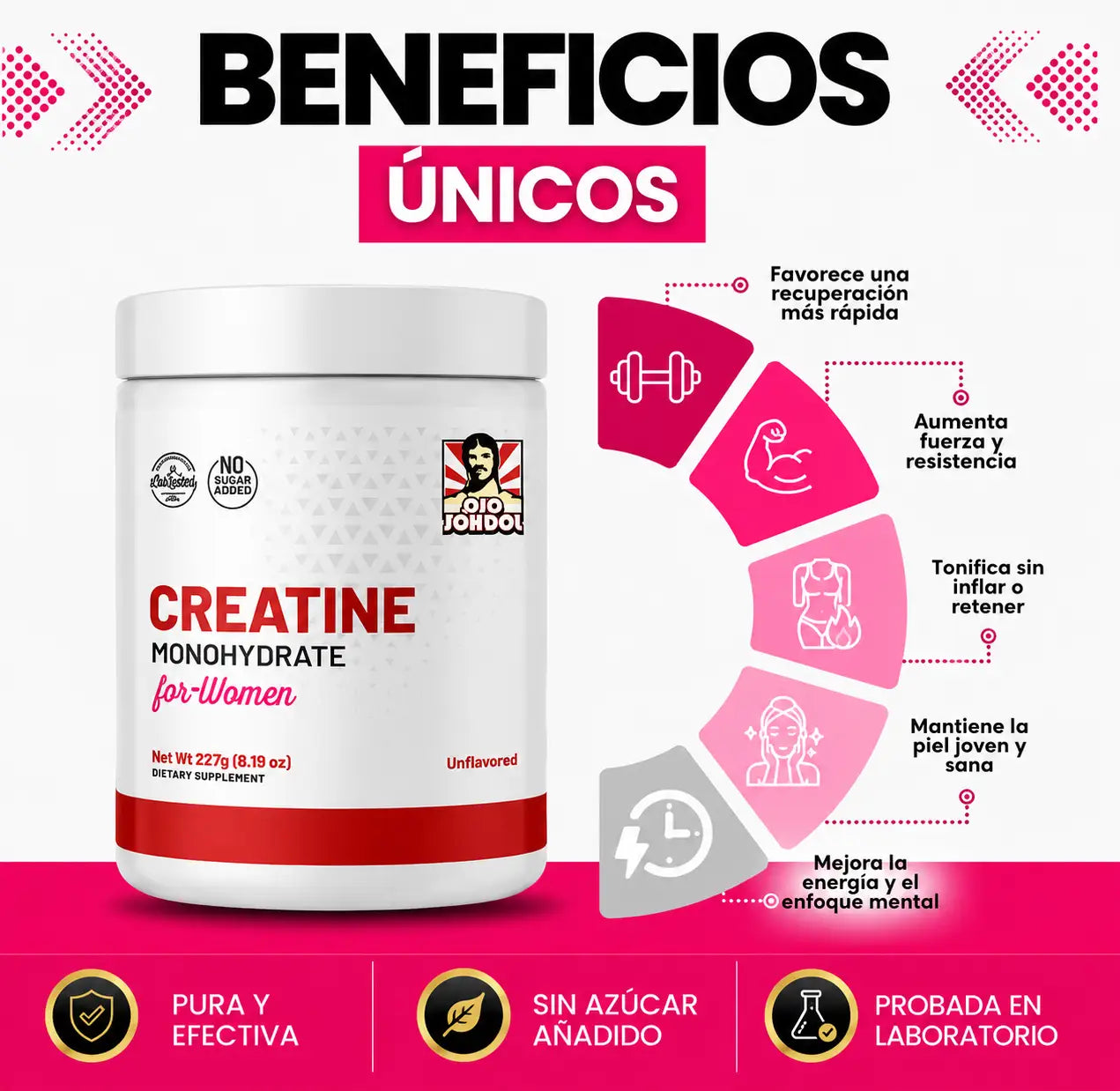 CREATINA CON MONOHIDRATO PARA MUJER - TONIFICA TU CUERPO SIN INFLARTE