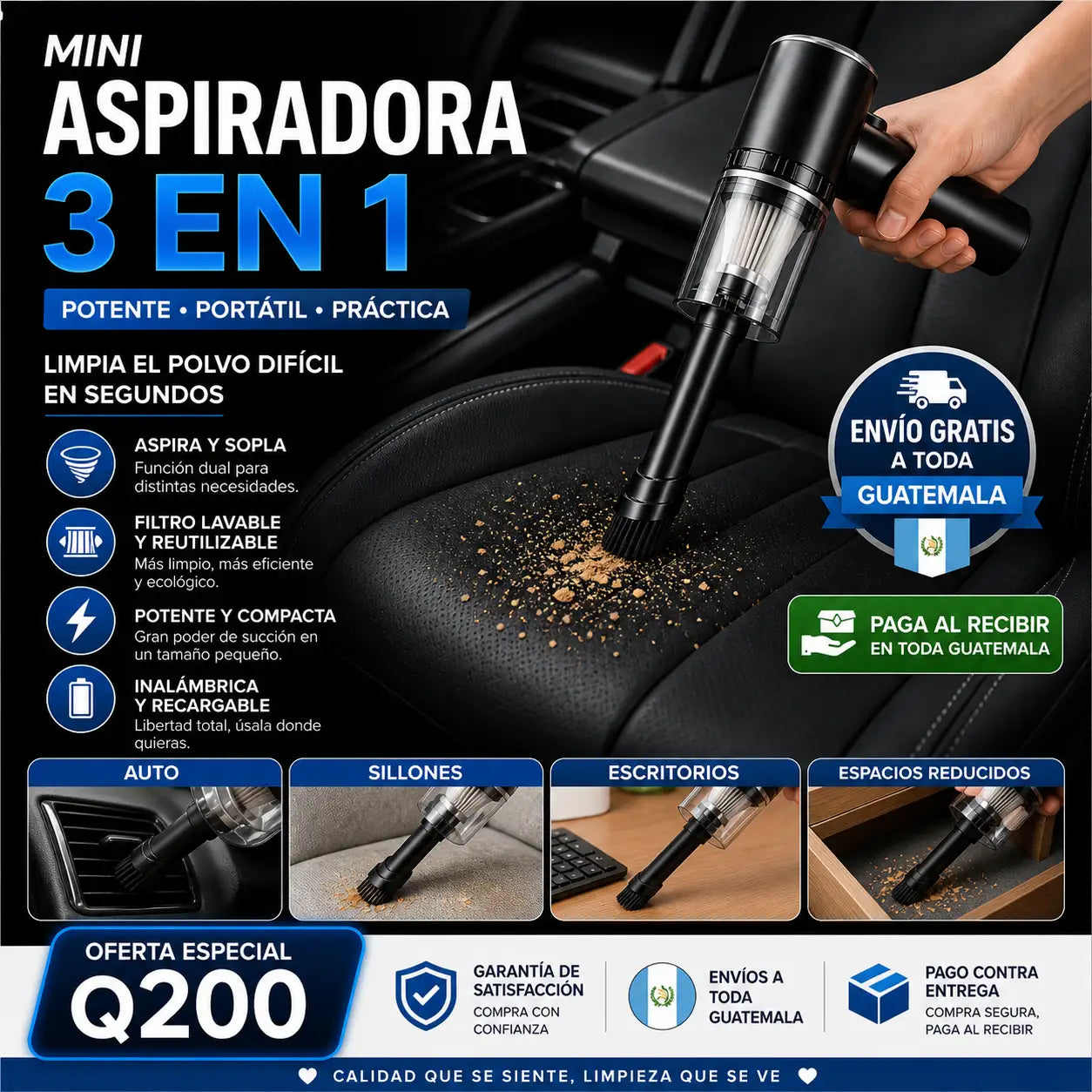 MINI ASPIRADORA PORTATIL 3 EN 1