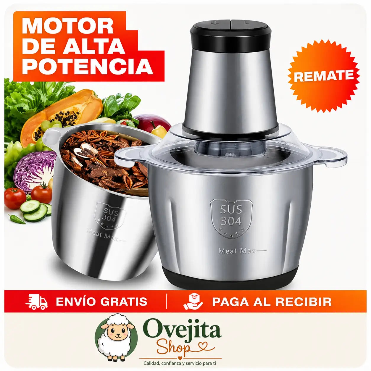 MOLINO PICADOR ELÉCTRICO ACERO INOXIDABLE / 2 LITROS (TAMAÑO GRANDE)   🔥