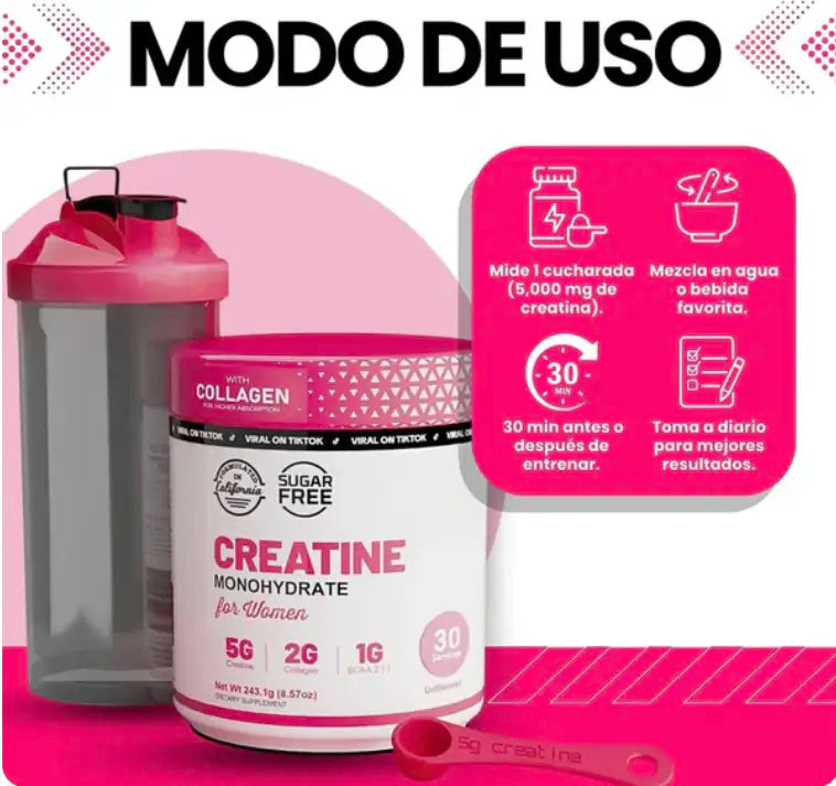 CREATINA CON MONOHIDRATO PARA MUJER - TONIFICA TU CUERPO SIN INFLARTE