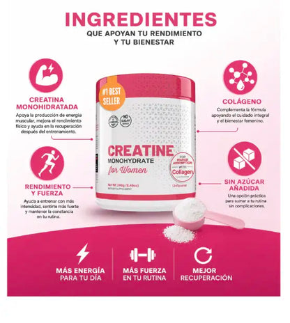 CREATINA CON MONOHIDRATO PARA MUJER - TONIFICA TU CUERPO SIN INFLARTE
