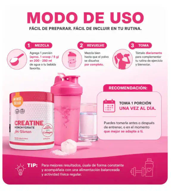 CREATINA CON MONOHIDRATO PARA MUJER - TONIFICA TU CUERPO SIN INFLARTE