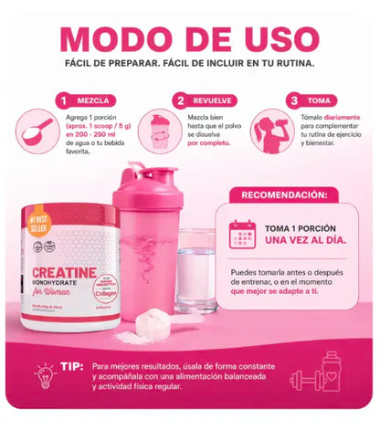 CREATINA CON MONOHIDRATO PARA MUJER - TONIFICA TU CUERPO SIN INFLARTE