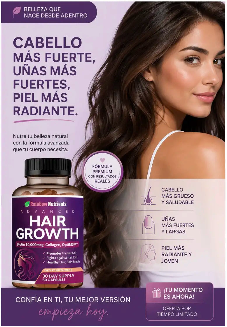 CABELLO MAS FUERTE, UÑAS MAS RESISTENTES, PIEL RADIANTE CON HAIR GROW ADVANCE